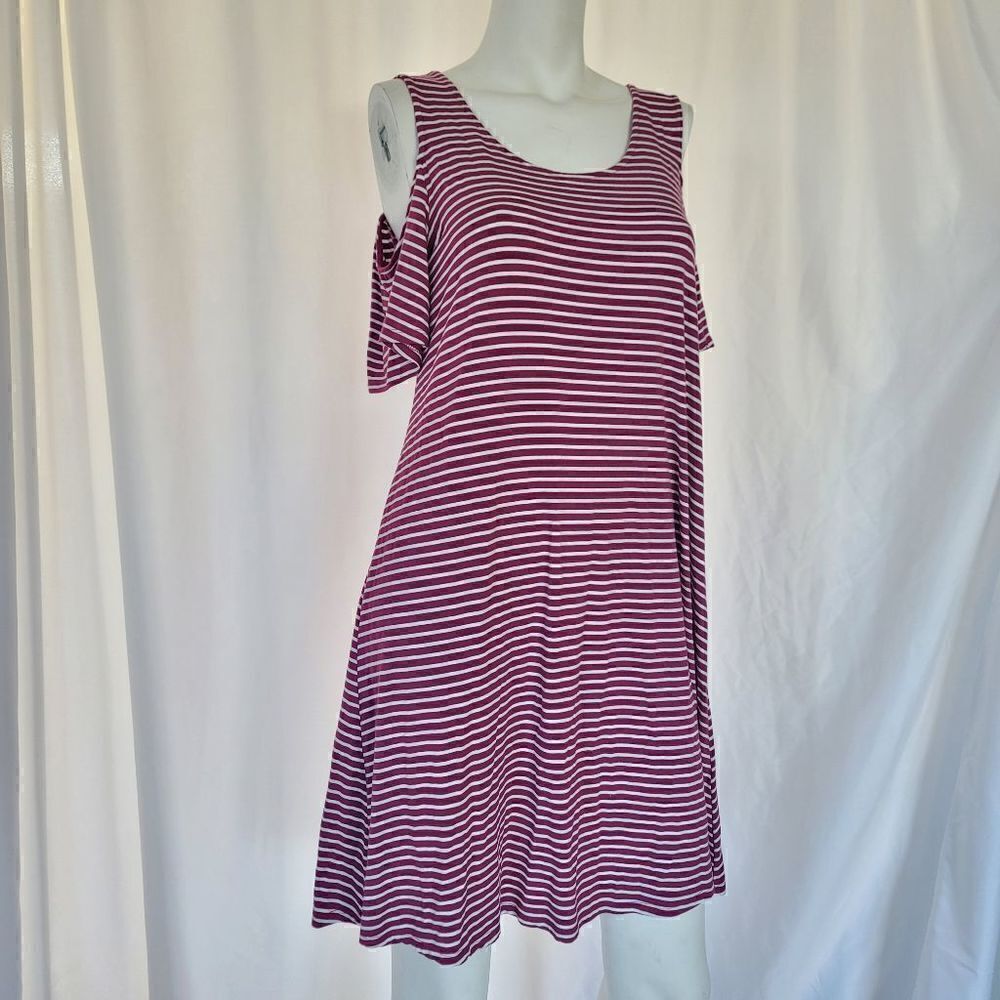 Cupio womens red white striped cold shoulder dress size M